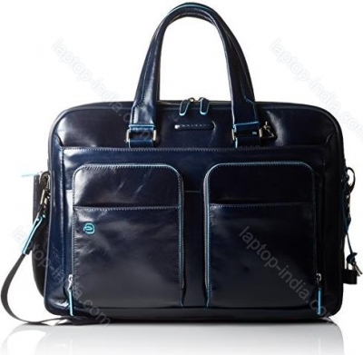 Piquadro Blue square expandable short handle laptop case blue